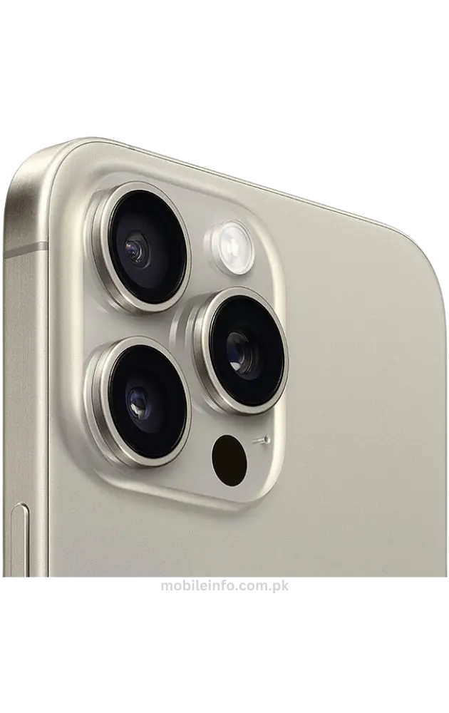 Close-up of the camera lens on [iPhone 15 Pro Max], highlighting the camera setup and design.